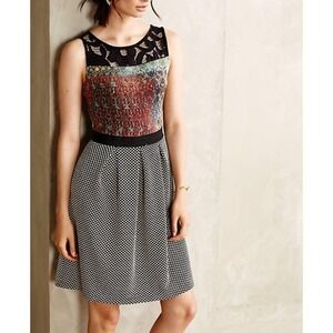 WESTON Petites Anthropologie XS Galina Print Lace Trim Polka Dot Dress